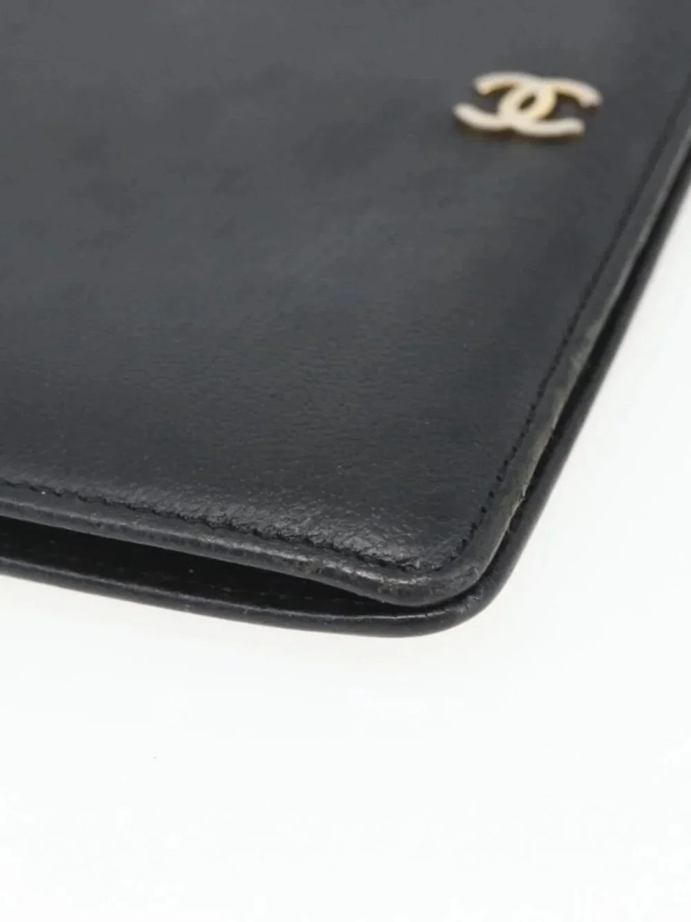 CHANEL Day Planner Cover Leather Black Gold CC Auth 157492